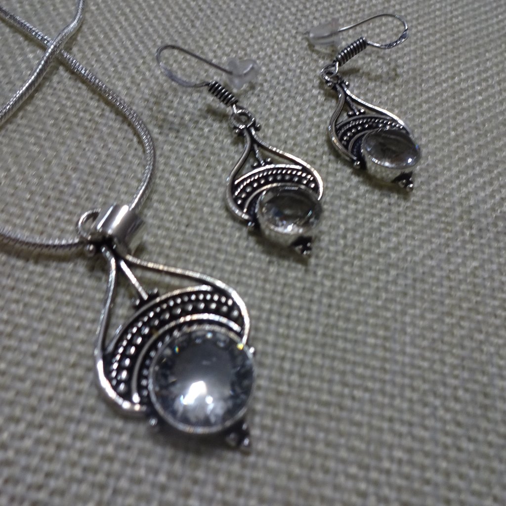 Beautiful White Topaz Handmade Sterling 925 Filigree Necklace Earrings 678c 30$
